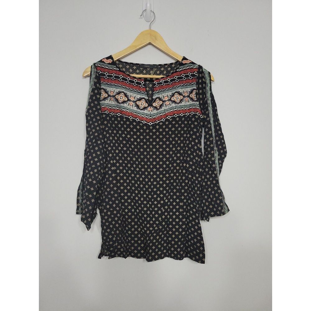 THML Anthropologie Women's Top Size Small Cold Shoulder‎ Geometric Embroidered